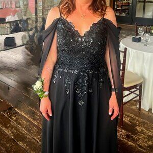 A-line Cold Shoulder Floor-Length Chiffon Evening Dress -fits like an 8 or 10